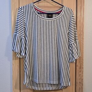 W5 Top Blue/White Large Striped 3/4 Sleeve Women's